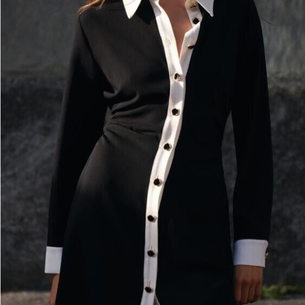 Black and White Button-Up Dress